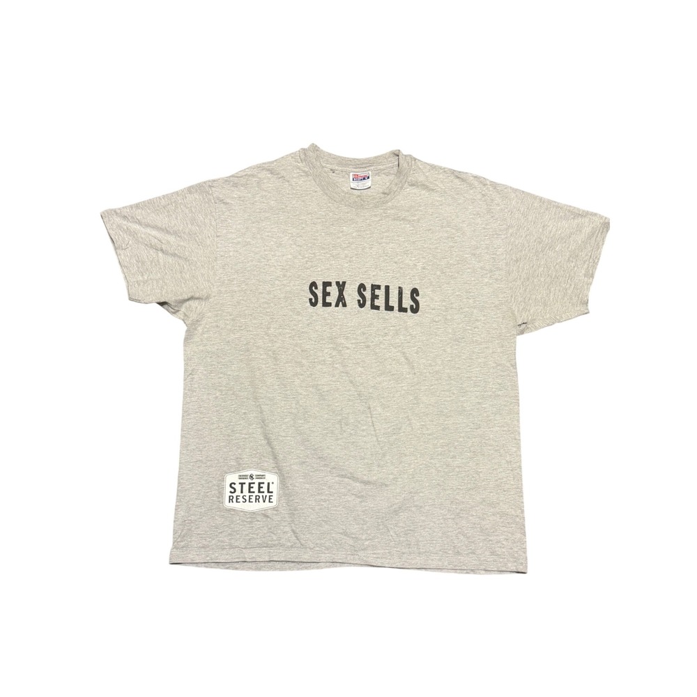 Vintage Steel Reserve Sex Sells Beer Rhino T-Shirt Gray Hanes Beefy-T Mens XL